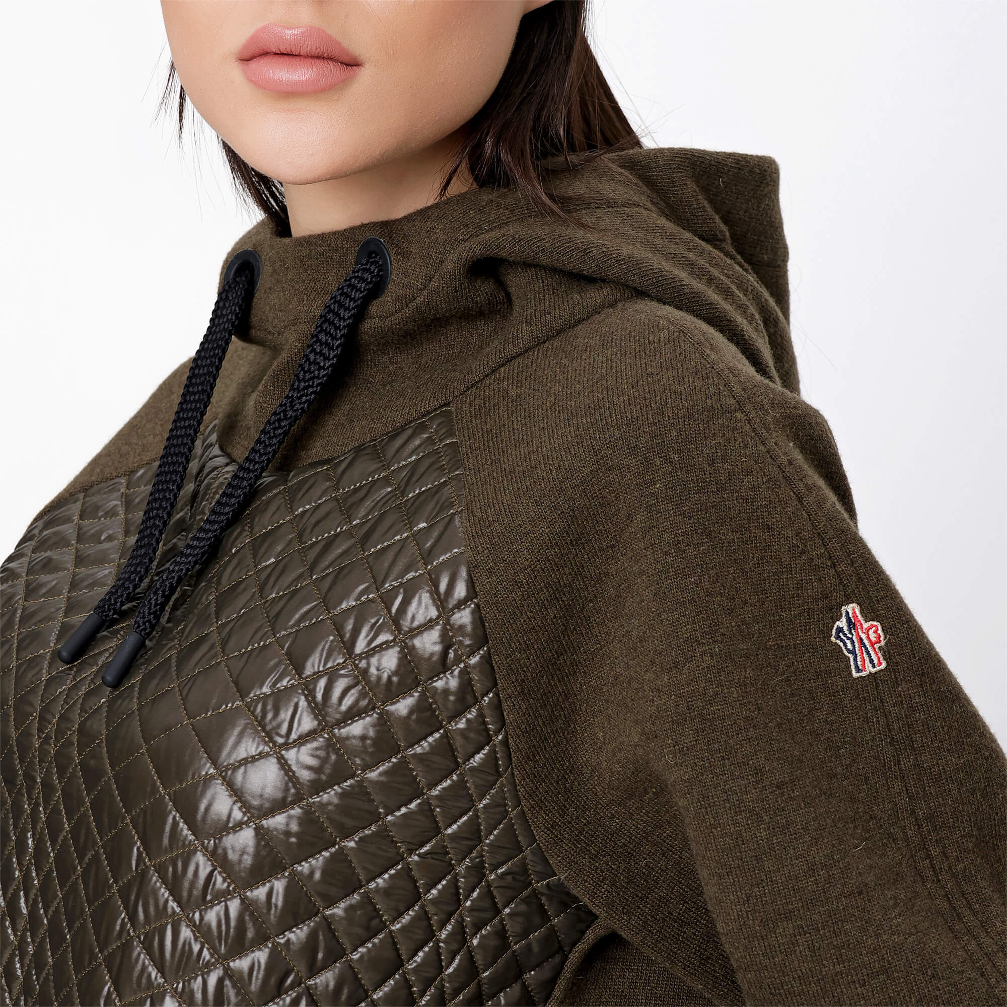 Moncler Grenoble - Khaki Polyamide & Wool Blend Quilted Hooded Maglia Sweater